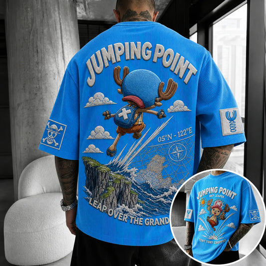Unisex Short-Sleeve Corduroy T-Shirt With Anime Print