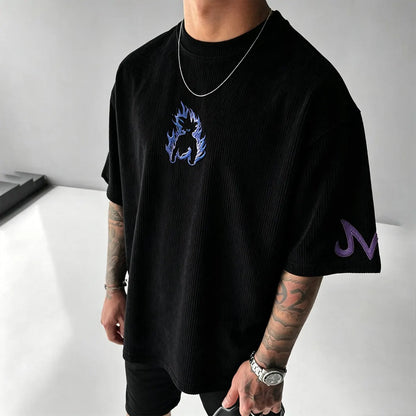 Anime-Inspired Vintage Waffle Knit T-Shirt