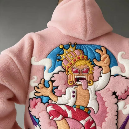 Unisex   Embroidery Color-blocked Plush Hoodie