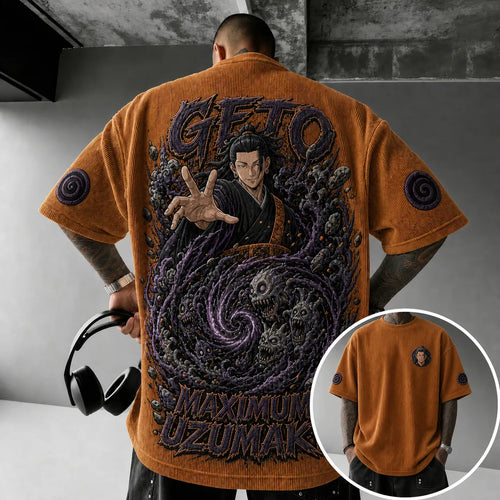 Unisex Anime Print Short-Sleeve Corduroy T-Shirt