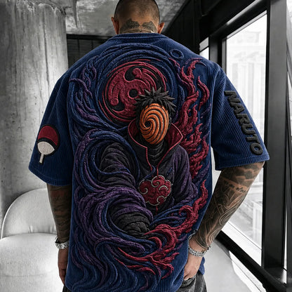 Unisex Anime-Style Retro Corduroy Oversized T-Shirt