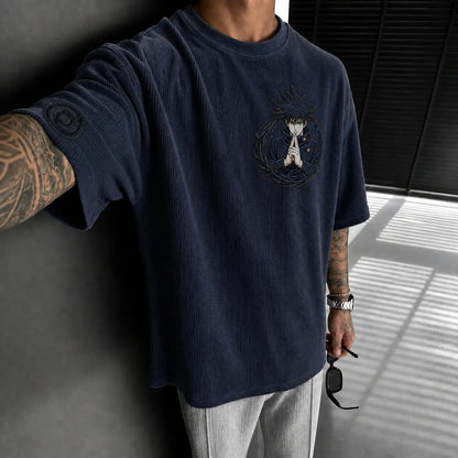 Unisex Anime Print Short-Sleeve Corduroy T-Shirt