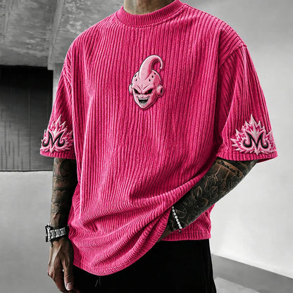 Unisex Anime-Style Retro Corduroy Oversized T-Shirt