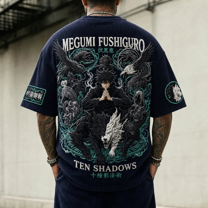 Unisex Anime Print Short-Sleeve Corduroy T-Shirt