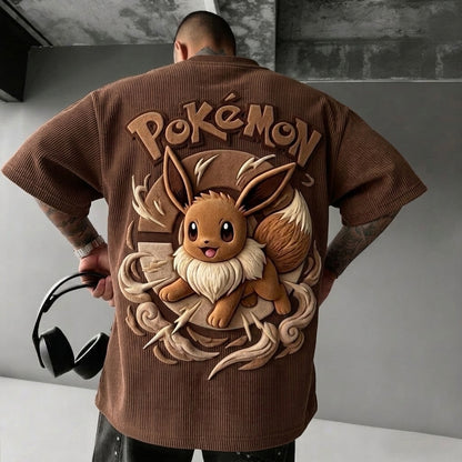 Unisex Anime-Style Retro Corduroy Oversized T-Shirt