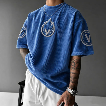 Unisex Anime-Style Retro Corduroy Oversized T-Shirt