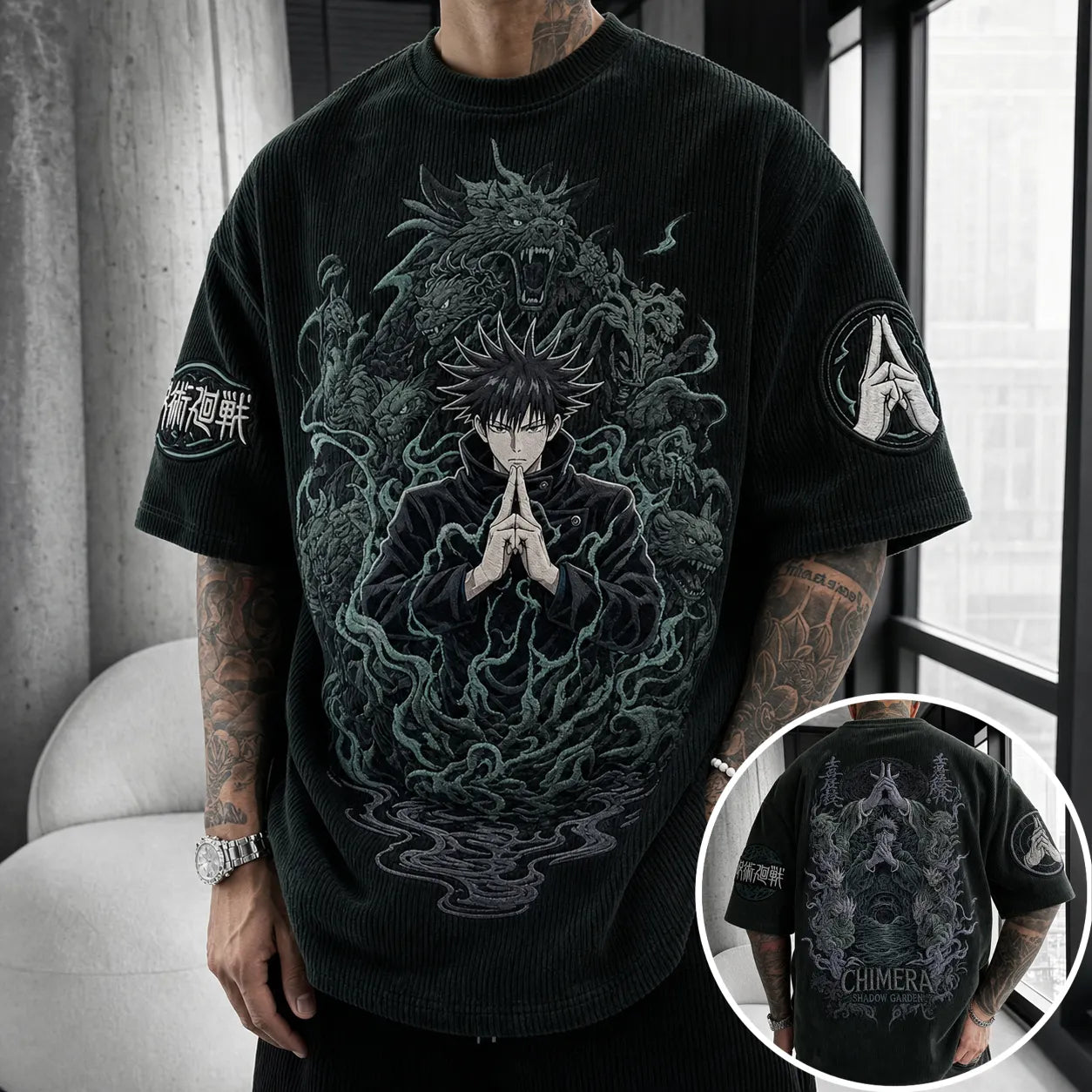 Unisex Anime Print Short-Sleeve Corduroy T-Shirt