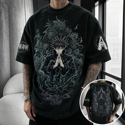 Unisex Anime Print Short-Sleeve Corduroy T-Shirt