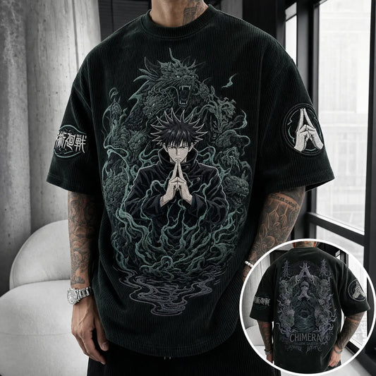 Unisex Anime Print Short-Sleeve Corduroy T-Shirt