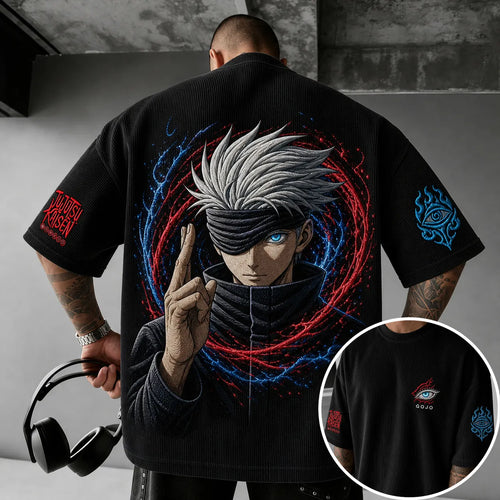 Unisex Anime Print Short-Sleeve Corduroy T-Shirt