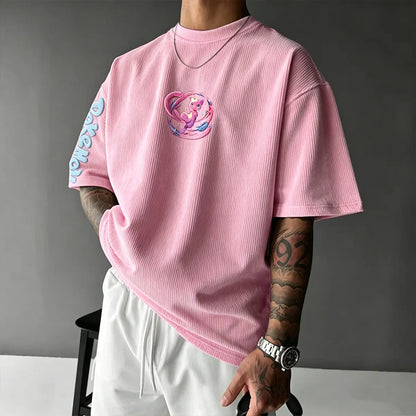 Anime-Inspired Vintage Waffle Knit T-Shirt