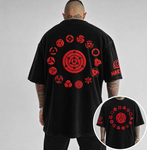 Unisex Anime-Style Retro Corduroy Oversized T-Shirt
