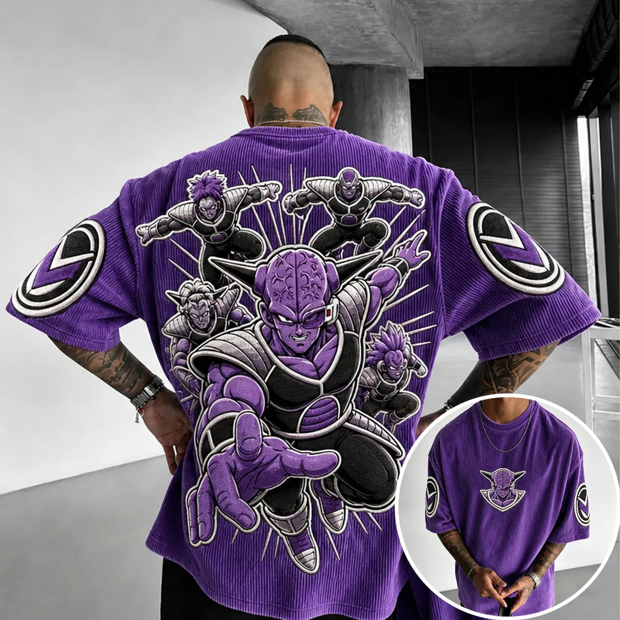 Unisex Anime-Style Retro Corduroy Oversized T-Shirt