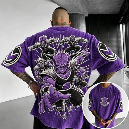 Unisex Anime-Style Retro Corduroy Oversized T-Shirt