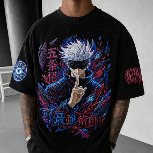 Unisex Anime Print Short-Sleeve Corduroy T-Shirt