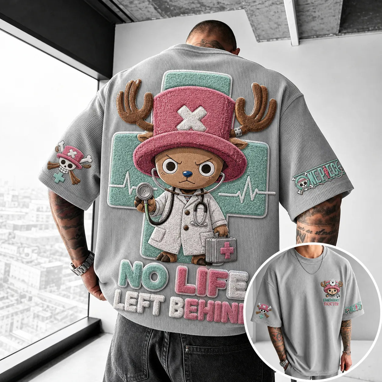 Unisex Short-Sleeve Corduroy T-Shirt With Anime Print