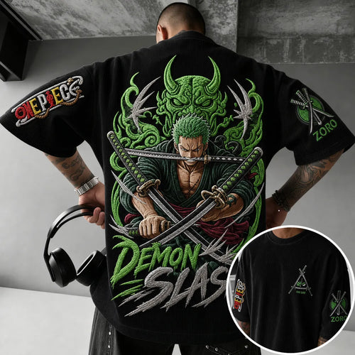 Unisex Short-Sleeve Corduroy T-Shirt With Anime Print