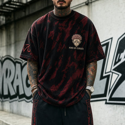 Unisex Anime Print Short-Sleeve Corduroy T-Shirt
