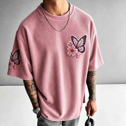 Unisex Anime-Style Retro Corduroy Oversized T-Shirt