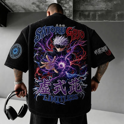 Unisex Anime Print Short-Sleeve Corduroy T-Shirt