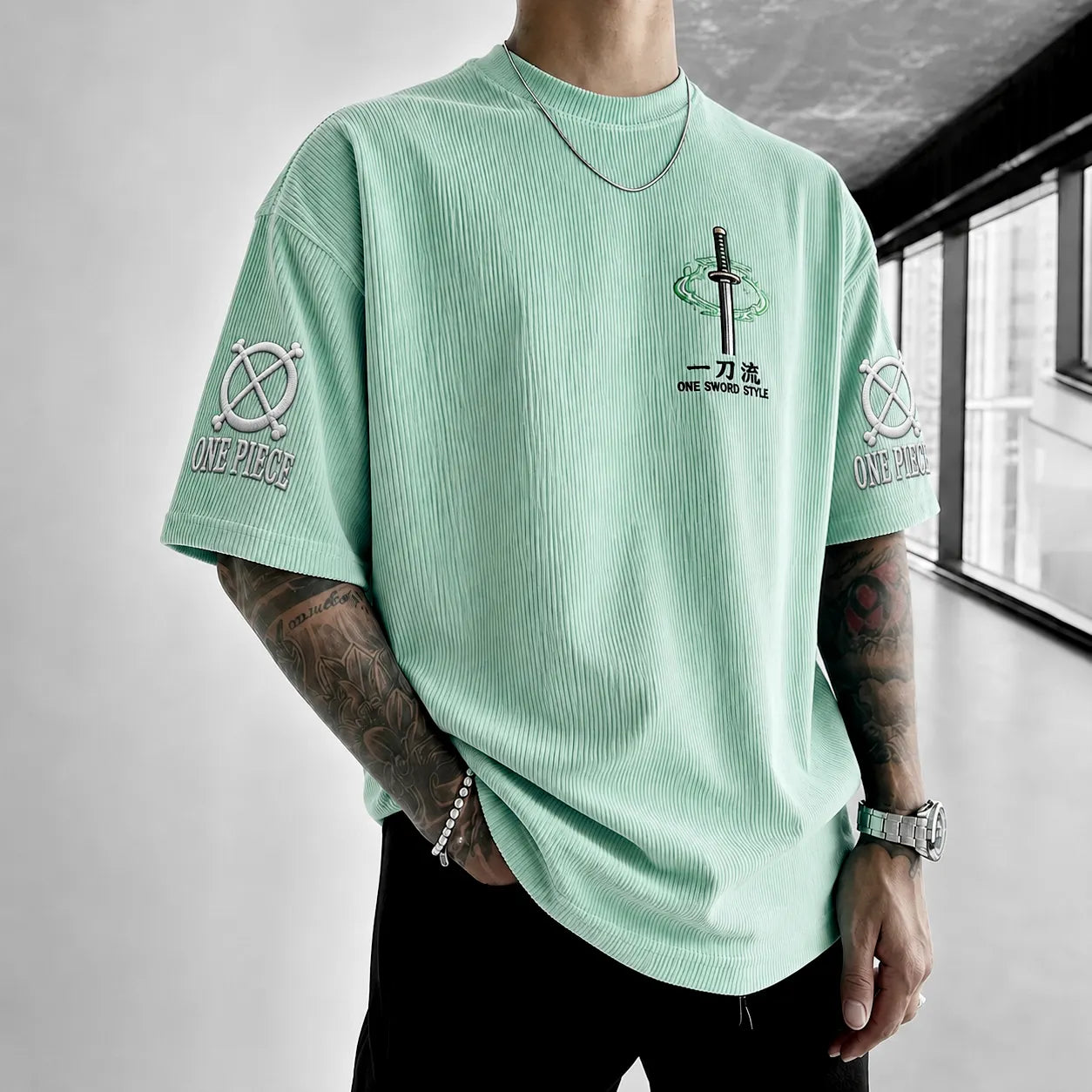 Unisex Short-Sleeve Corduroy T-Shirt With Anime Print