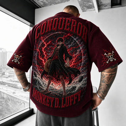 Premium Cotton-Blend Corduroy T-Shirt with Embroidered Patch – Oversized Graphic Tee for Casual Streetwear