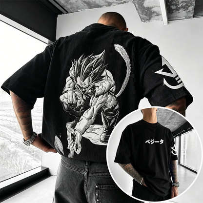 Anime-Inspired Vintage Waffle Knit T-Shirt