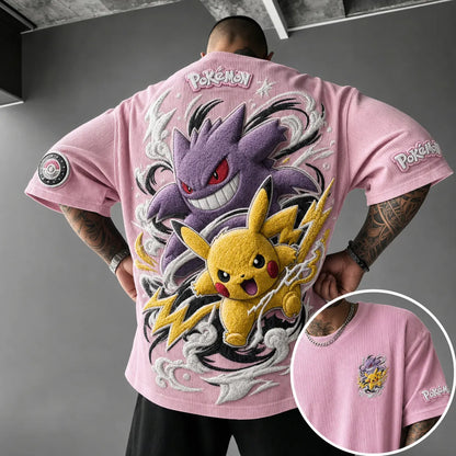 Unisex Anime-Style Retro Corduroy Oversized T-Shirt