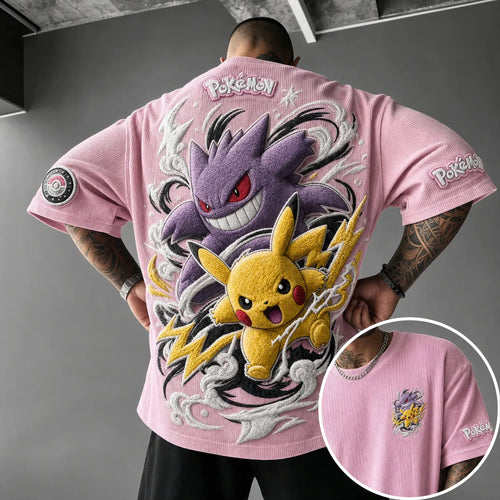 Unisex Anime-Style Retro Corduroy Oversized T-Shirt