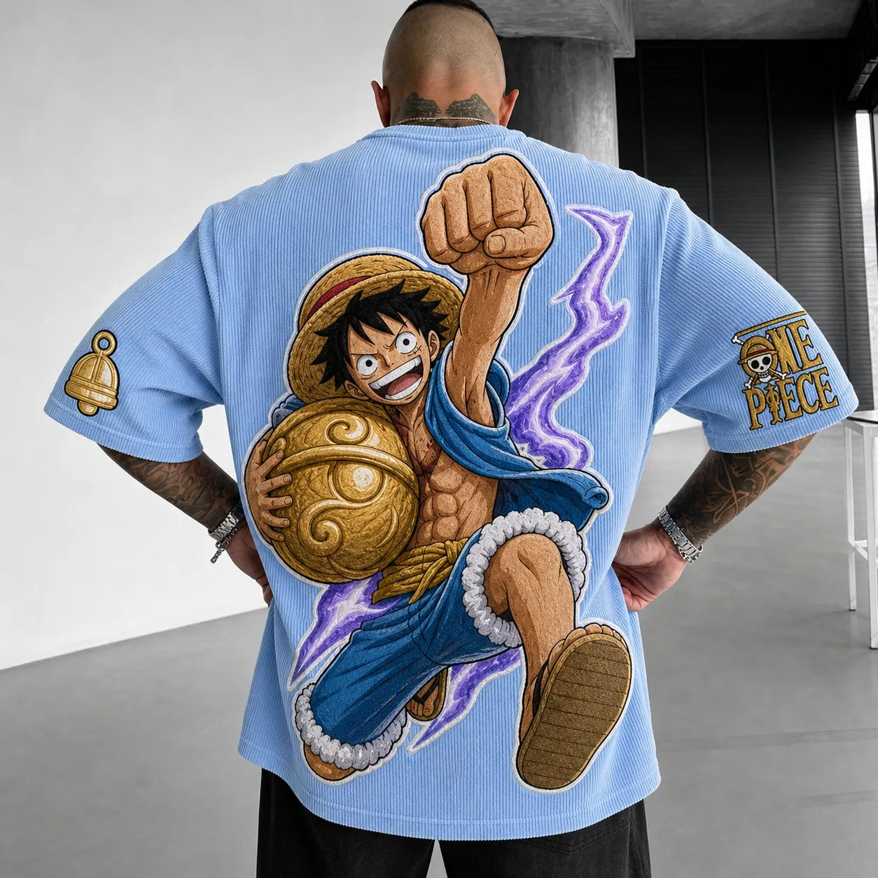 Unisex Short-Sleeve Corduroy T-Shirt With Anime Print