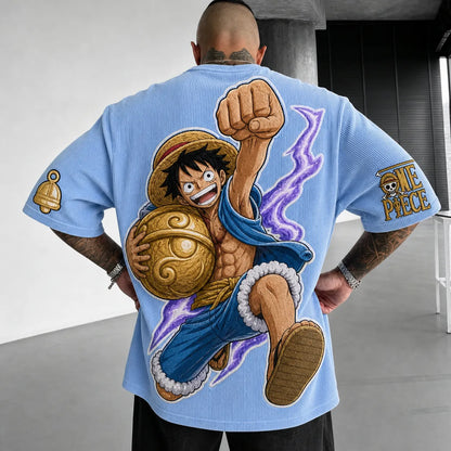 Unisex Short-Sleeve Corduroy T-Shirt With Anime Print