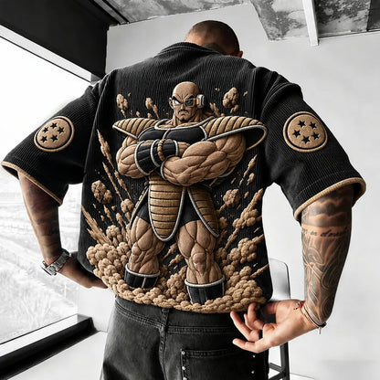 Unisex Anime-Style Retro Corduroy Oversized T-Shirt