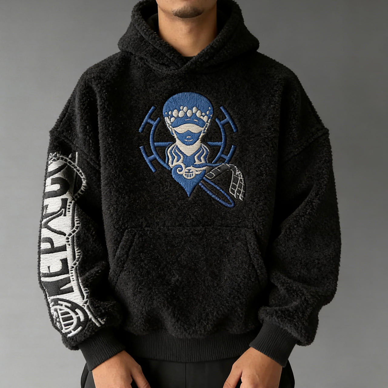 Unisex  : Trafalgar Law Color-blocked Plush Hoodie