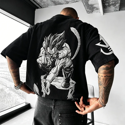 Anime-Inspired Vintage Waffle Knit T-Shirt