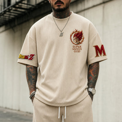 Unisex Short-Sleeve Corduroy T-Shirt With Anime Print