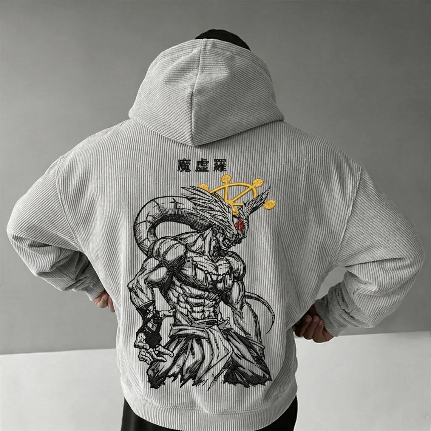 :Mahoraga Foam Print Corduroy Hoodie