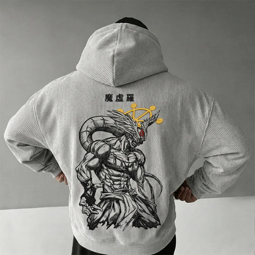 :Mahoraga Foam Print Corduroy Hoodie
