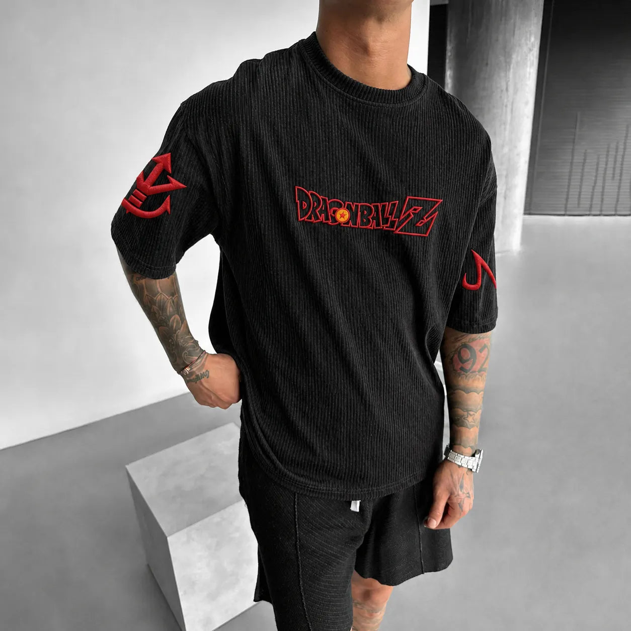 Unisex Anime-Style Retro Corduroy Oversized T-Shirt