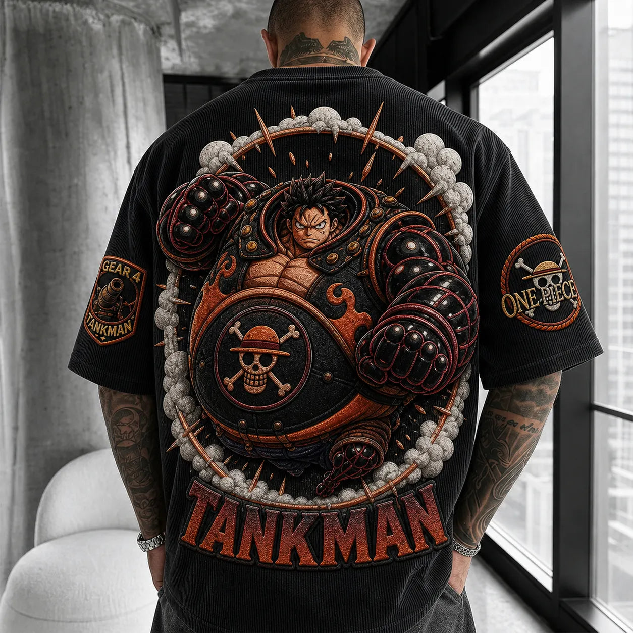 Unisex Short-Sleeve Corduroy T-Shirt With Anime Print