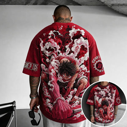 Unisex Short-Sleeve Corduroy T-Shirt With Anime Print