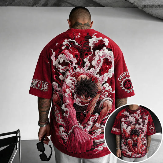 Unisex Short-Sleeve Corduroy T-Shirt With Anime Print