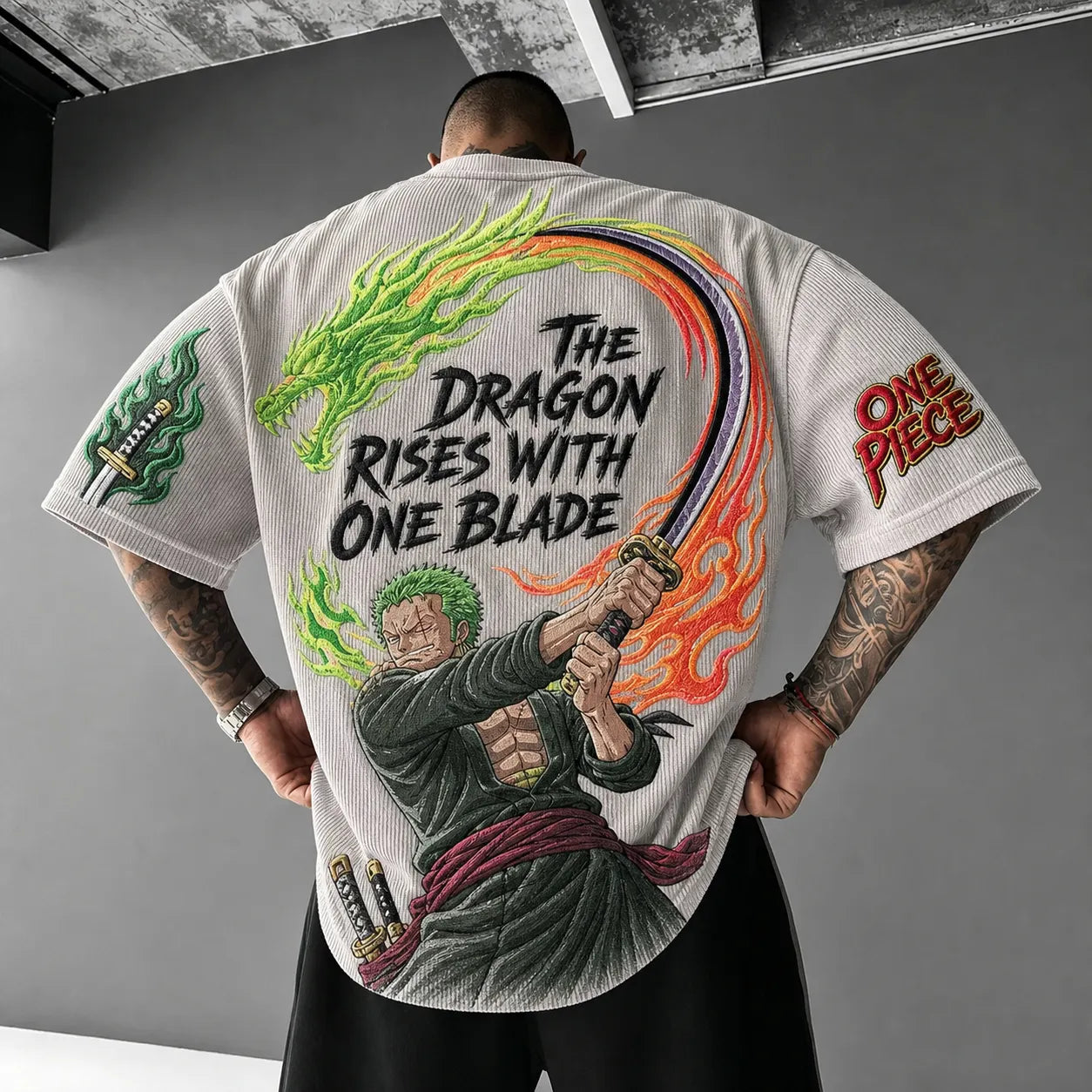 Unisex Short-Sleeve Corduroy T-Shirt With Anime Print