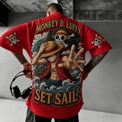Premium Cotton-Blend Corduroy T-Shirt with Embroidered Patch – Oversized Graphic Tee for Casual Streetwear