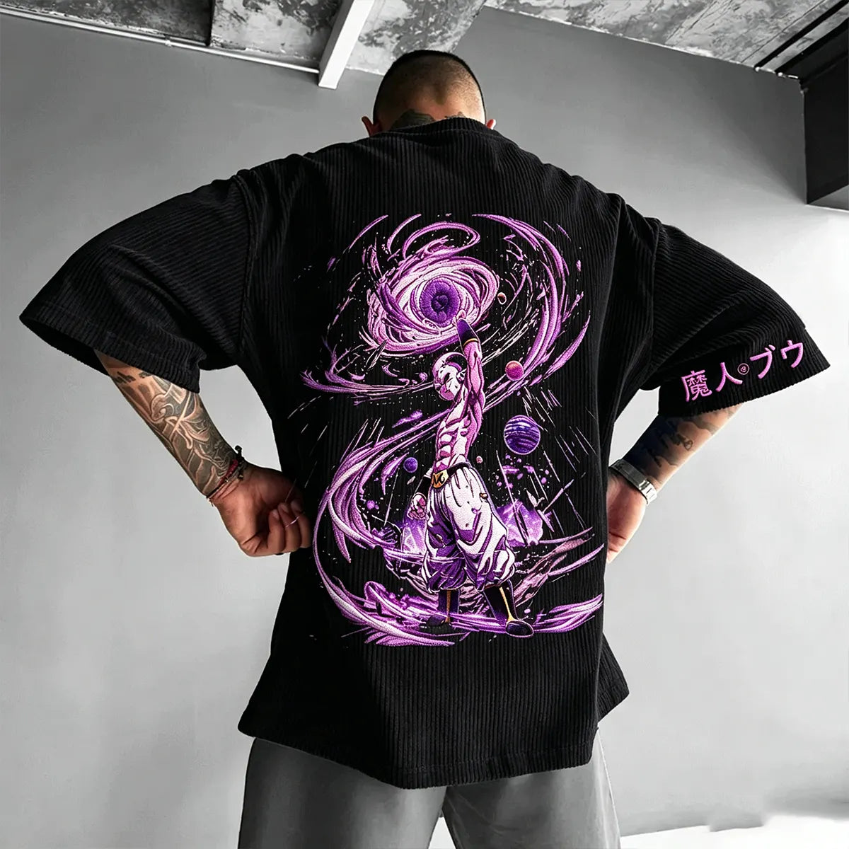 Anime-Inspired Vintage Waffle Knit T-Shirt