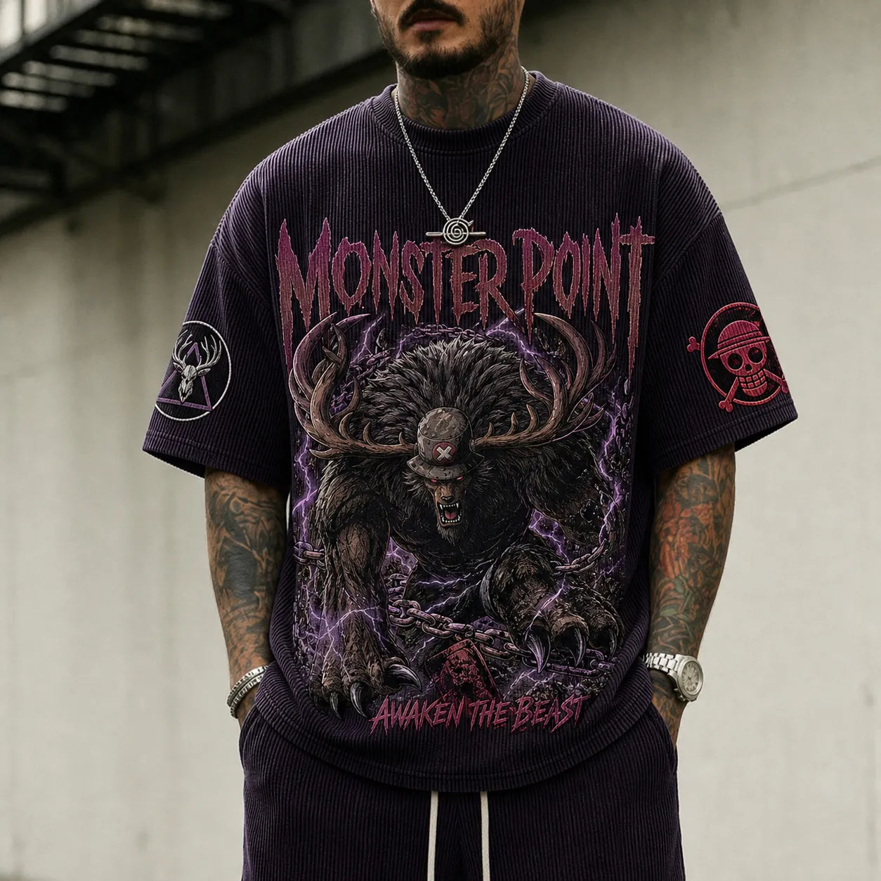 Unisex Short-Sleeve Corduroy T-Shirt With Anime Print