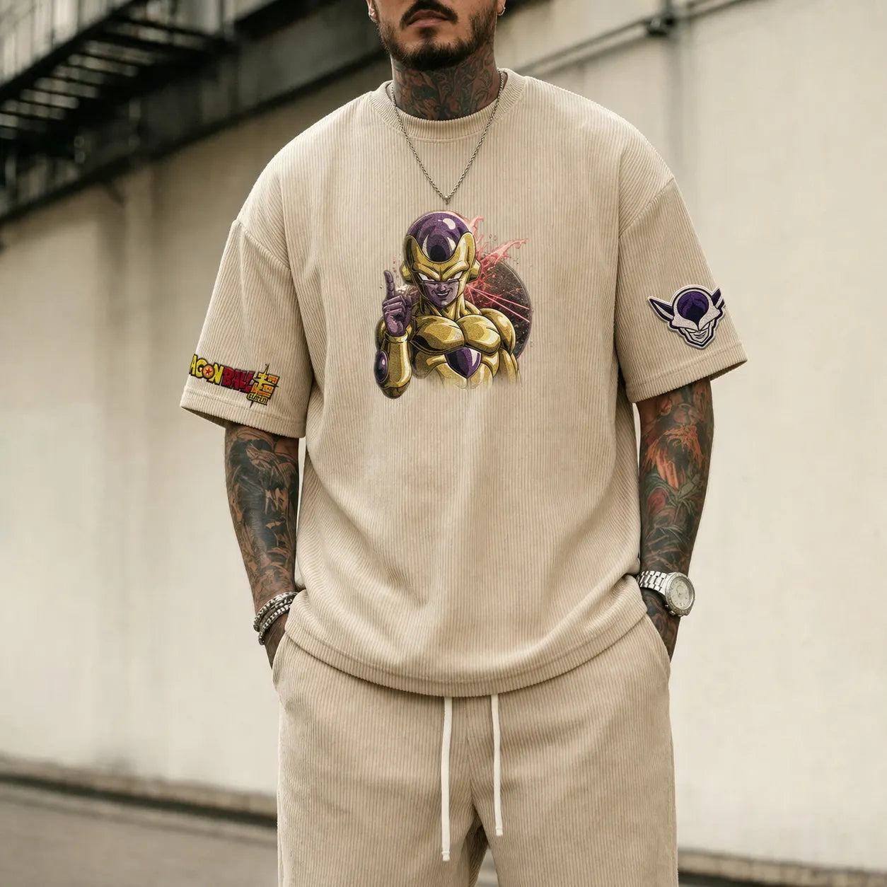 Unisex Loose-Fit Anime Vertical Stripe T-Shirt