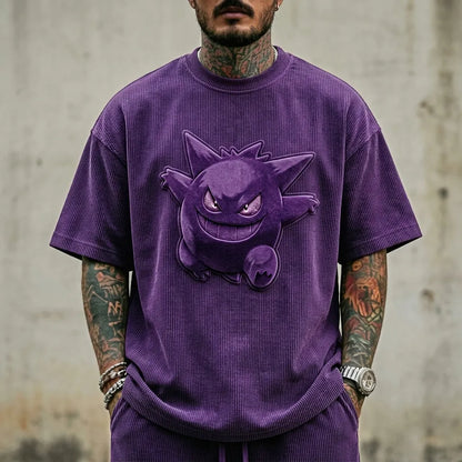 Unisex Anime-Style Retro Corduroy Oversized T-Shirt