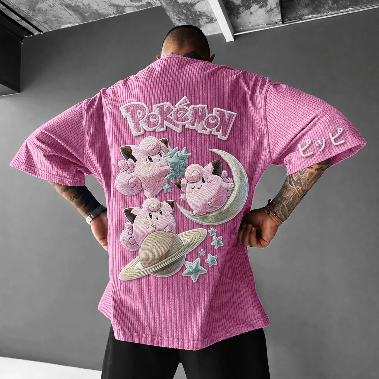 Unisex Anime-Style Retro Corduroy Oversized T-Shirt
