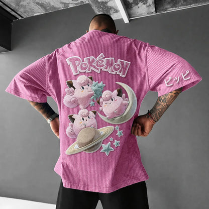 Unisex Anime-Style Retro Corduroy Oversized T-Shirt