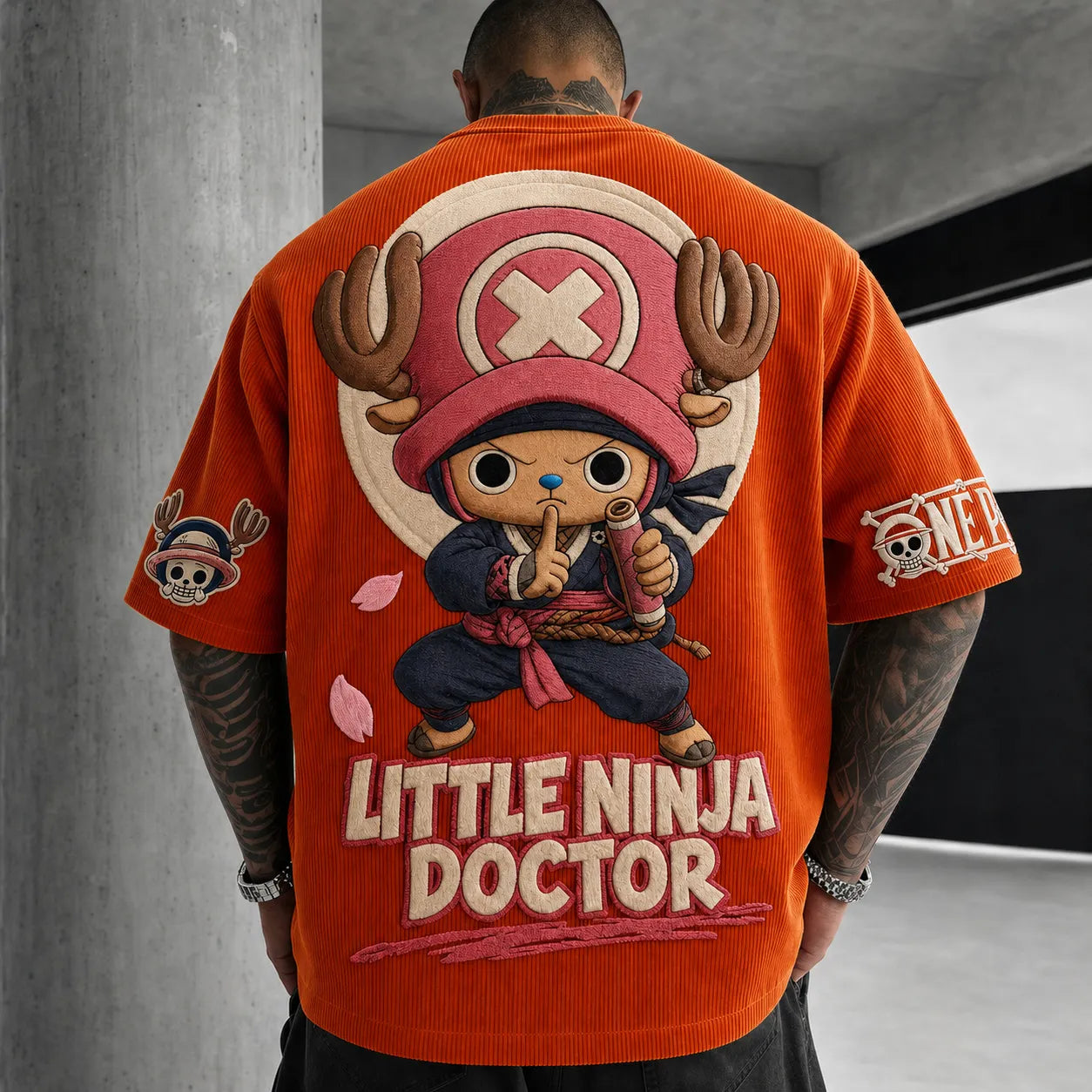 Unisex Short-Sleeve Corduroy T-Shirt With Anime Print